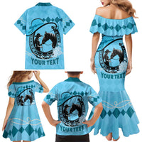 Personalized Kentucky Horse Racing Family Matching Mermaid Dress and Hawaiian Shirt Beauty and The Horse Blue Version LT01
