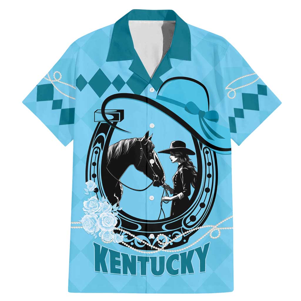 Personalized Kentucky Horse Racing Family Matching Mermaid Dress and Hawaiian Shirt Beauty and The Horse Blue Version LT01