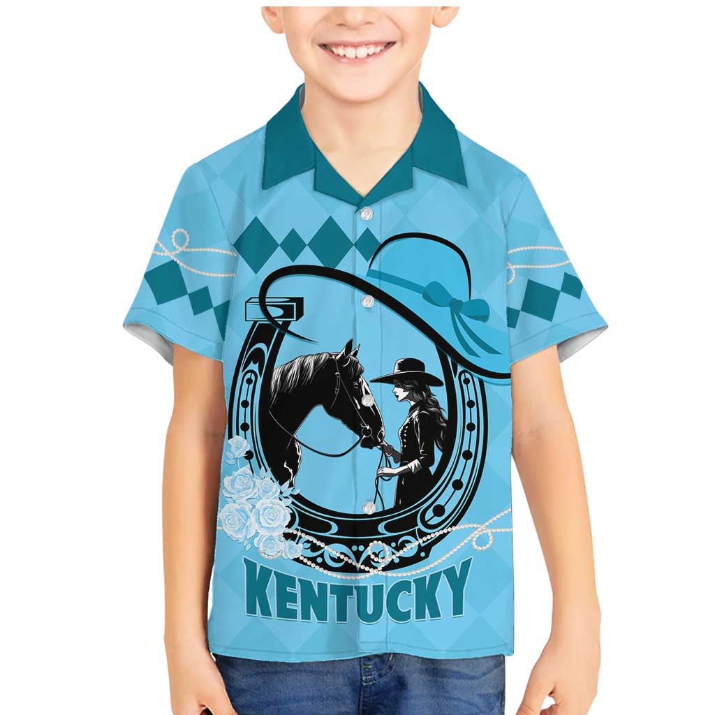 Personalized Kentucky Horse Racing Family Matching Mermaid Dress and Hawaiian Shirt Beauty and The Horse Blue Version LT01