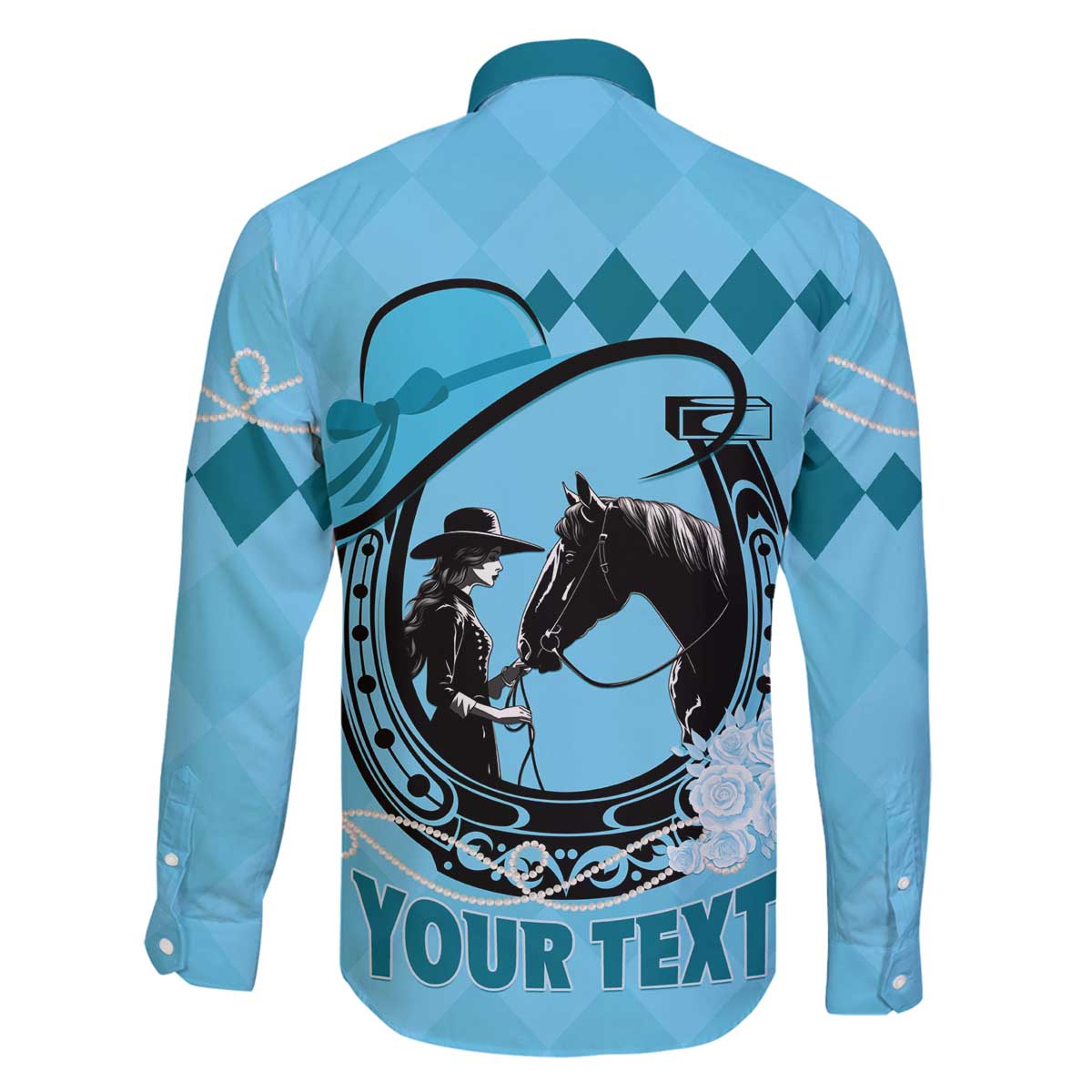 Personalized Kentucky Horse Racing Family Matching Off The Shoulder Long Sleeve Dress and Hawaiian Shirt Beauty and The Horse Blue Version LT01