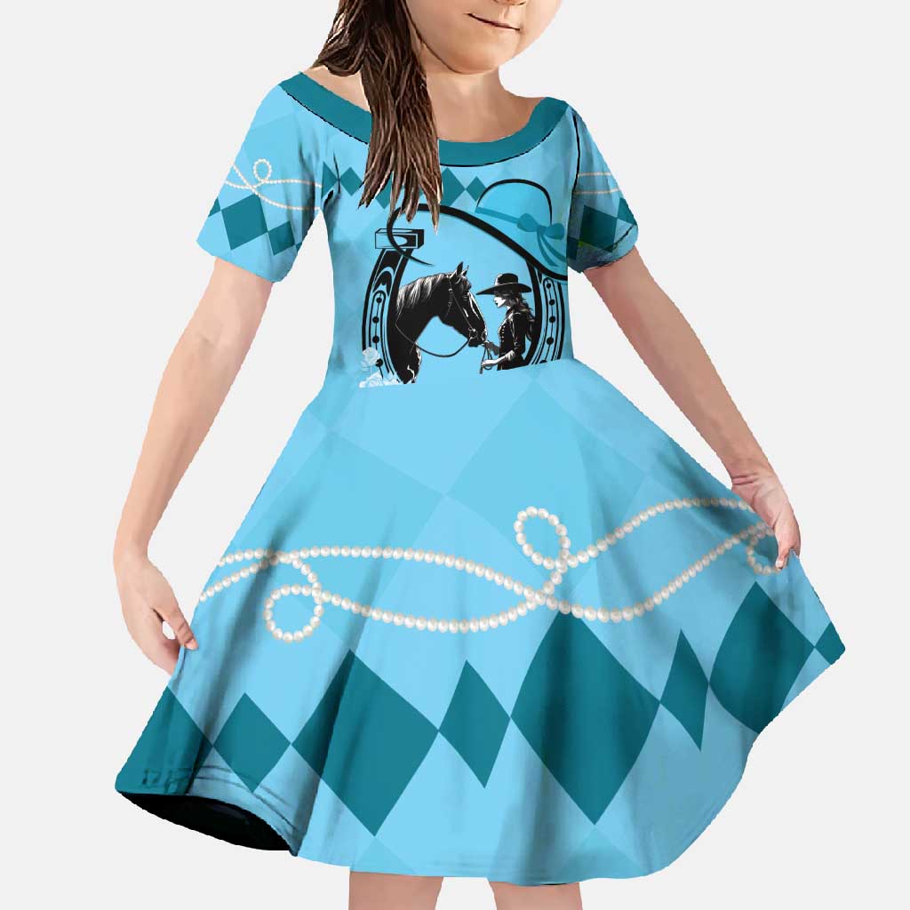 Personalized Kentucky Horse Racing Family Matching Off Shoulder Maxi Dress and Hawaiian Shirt Beauty and The Horse Blue Version LT01