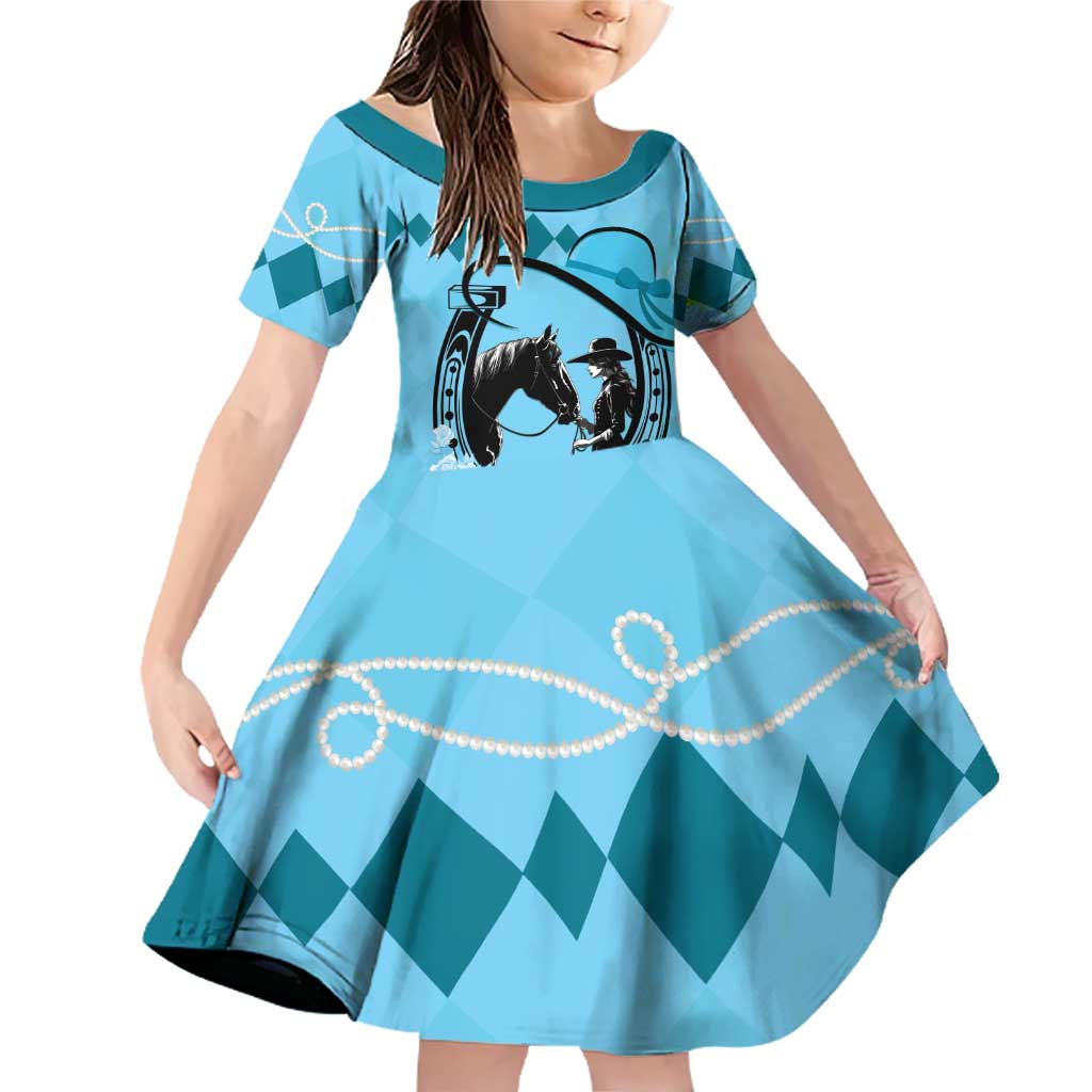 Personalized Kentucky Horse Racing Family Matching Off Shoulder Short Dress and Hawaiian Shirt Beauty and The Horse Blue Version LT01