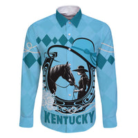 Personalized Kentucky Horse Racing Family Matching Off Shoulder Short Dress and Hawaiian Shirt Beauty and The Horse Blue Version LT01