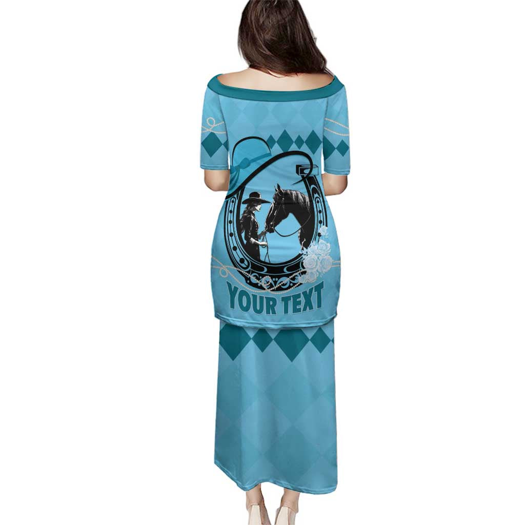Personalized Kentucky Horse Racing Family Matching Puletasi and Hawaiian Shirt Beauty and The Horse Blue Version LT01