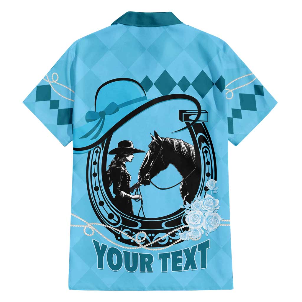 Personalized Kentucky Horse Racing Family Matching Summer Maxi Dress and Hawaiian Shirt Beauty and The Horse Blue Version LT01