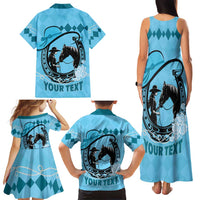 Personalized Kentucky Horse Racing Family Matching Tank Maxi Dress and Hawaiian Shirt Beauty and The Horse Blue Version LT01