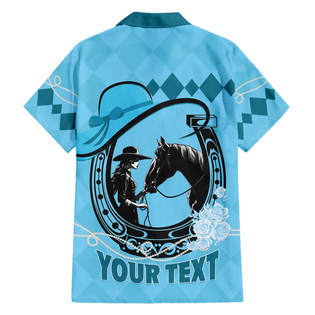 Personalized Kentucky Horse Racing Hawaiian Shirt Beauty and The Horse Blue Version LT01