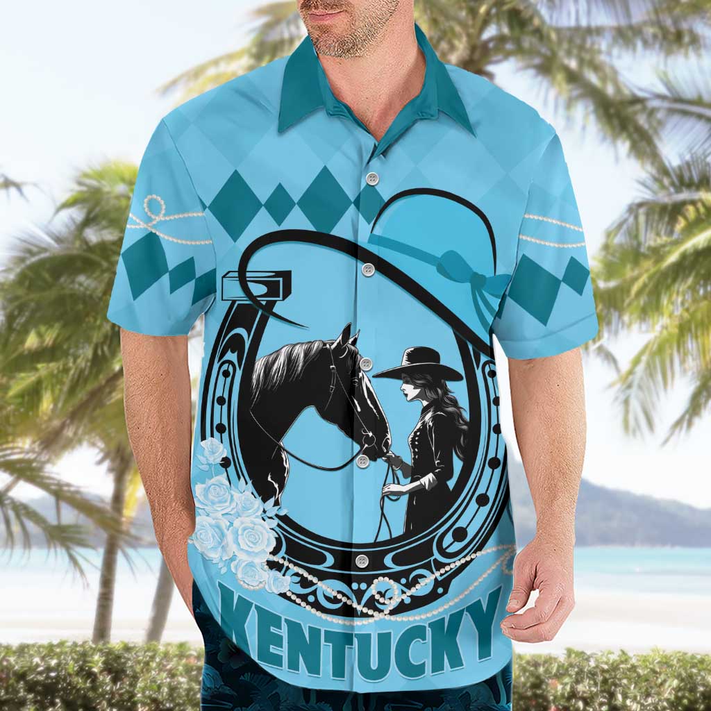 Personalized Kentucky Horse Racing Hawaiian Shirt Beauty and The Horse Blue Version LT01