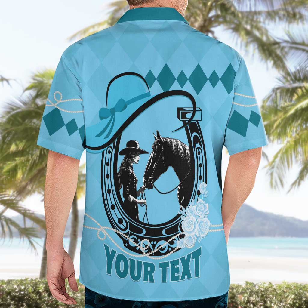 Personalized Kentucky Horse Racing Hawaiian Shirt Beauty and The Horse Blue Version LT01
