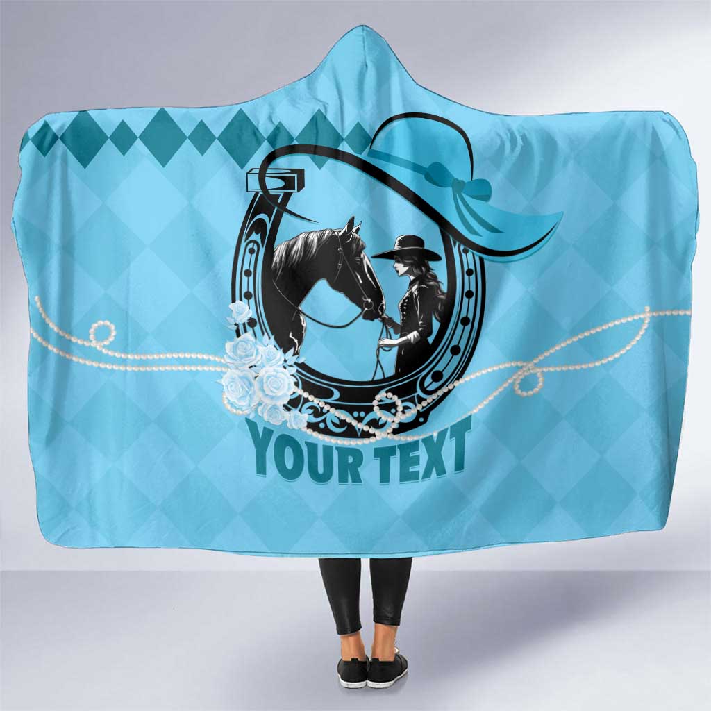 Personalized Kentucky Horse Racing Hooded Blanket Beauty and The Horse Blue Version LT01