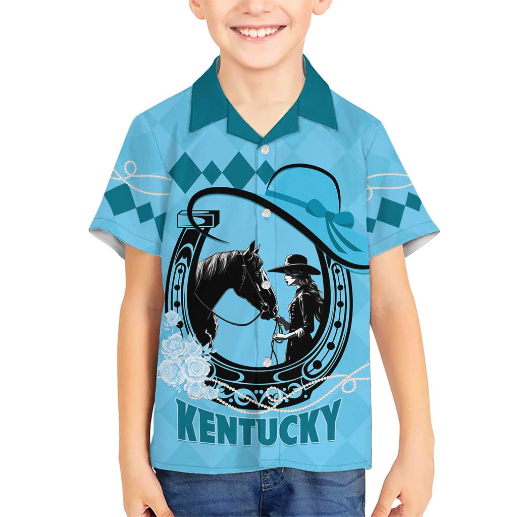 Personalized Kentucky Horse Racing Kid Hawaiian Shirt Beauty and The Horse Blue Version LT01
