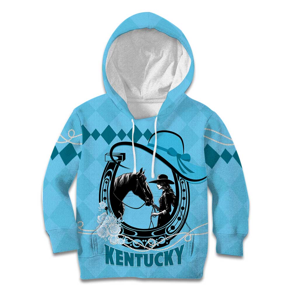 Personalized Kentucky Horse Racing Kid Hoodie Beauty and The Horse Blue Version LT01