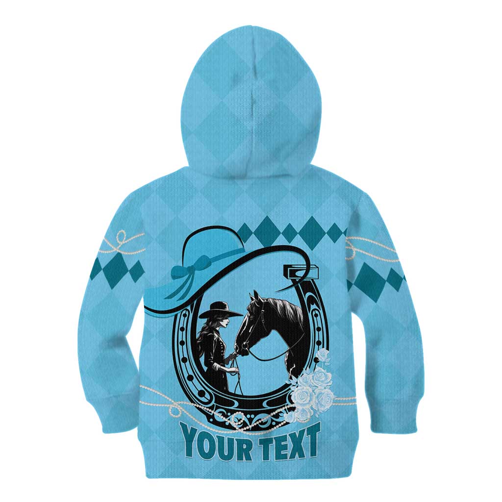 Personalized Kentucky Horse Racing Kid Hoodie Beauty and The Horse Blue Version LT01