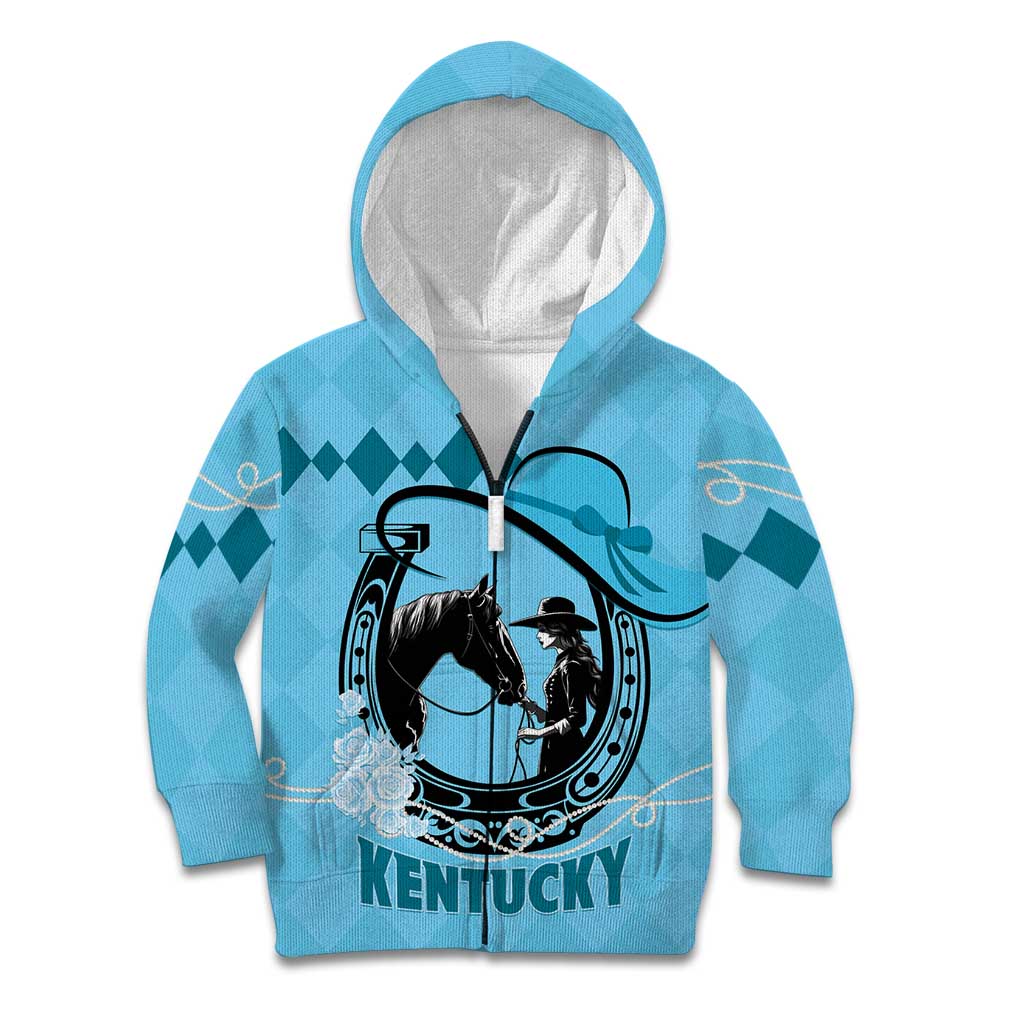 Personalized Kentucky Horse Racing Kid Hoodie Beauty and The Horse Blue Version LT01