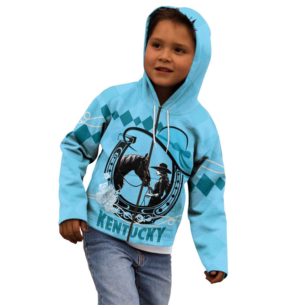 Personalized Kentucky Horse Racing Kid Hoodie Beauty and The Horse Blue Version LT01