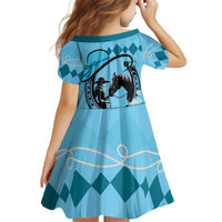 Personalized Kentucky Horse Racing Kid Short Sleeve Dress Beauty and The Horse Blue Version LT01