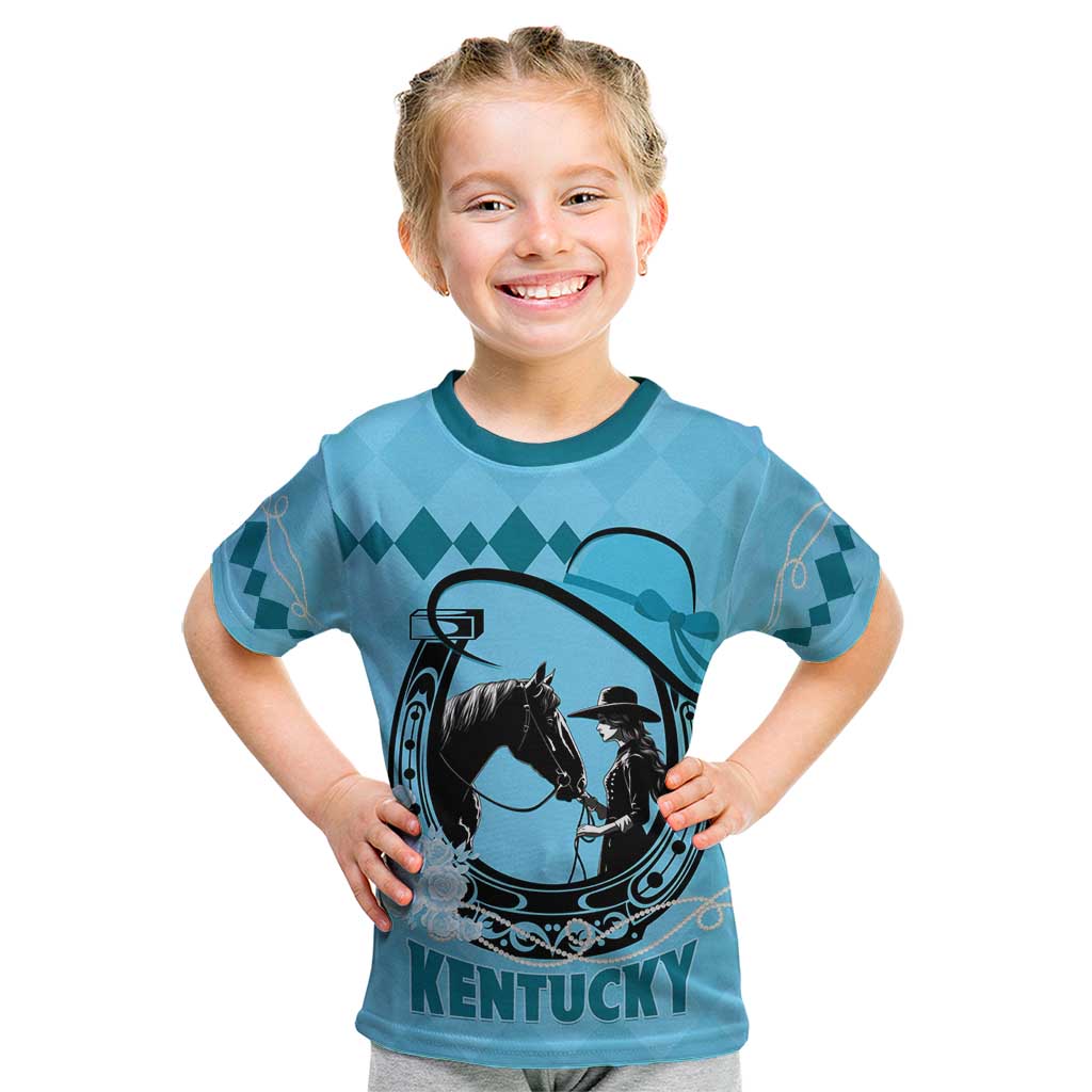 Personalized Kentucky Horse Racing Kid T Shirt Beauty and The Horse Blue Version LT01