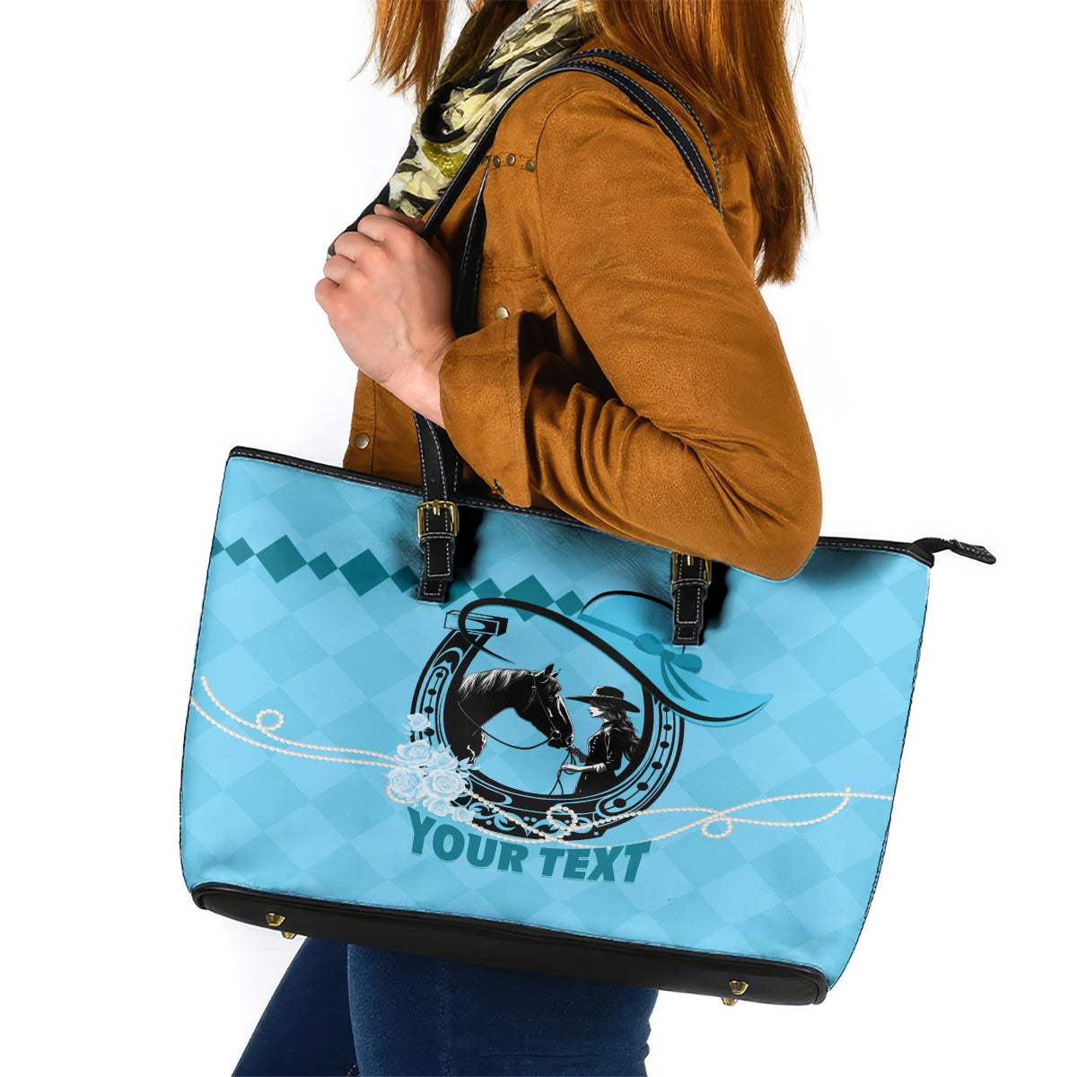 Personalized Kentucky Horse Racing 2024 Leather Tote Bag Beauty and The Horse Blue Version