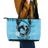 Personalized Kentucky Horse Racing Leather Tote Bag Beauty and The Horse Blue Version LT01