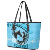 Personalized Kentucky Horse Racing Leather Tote Bag Beauty and The Horse Blue Version LT01