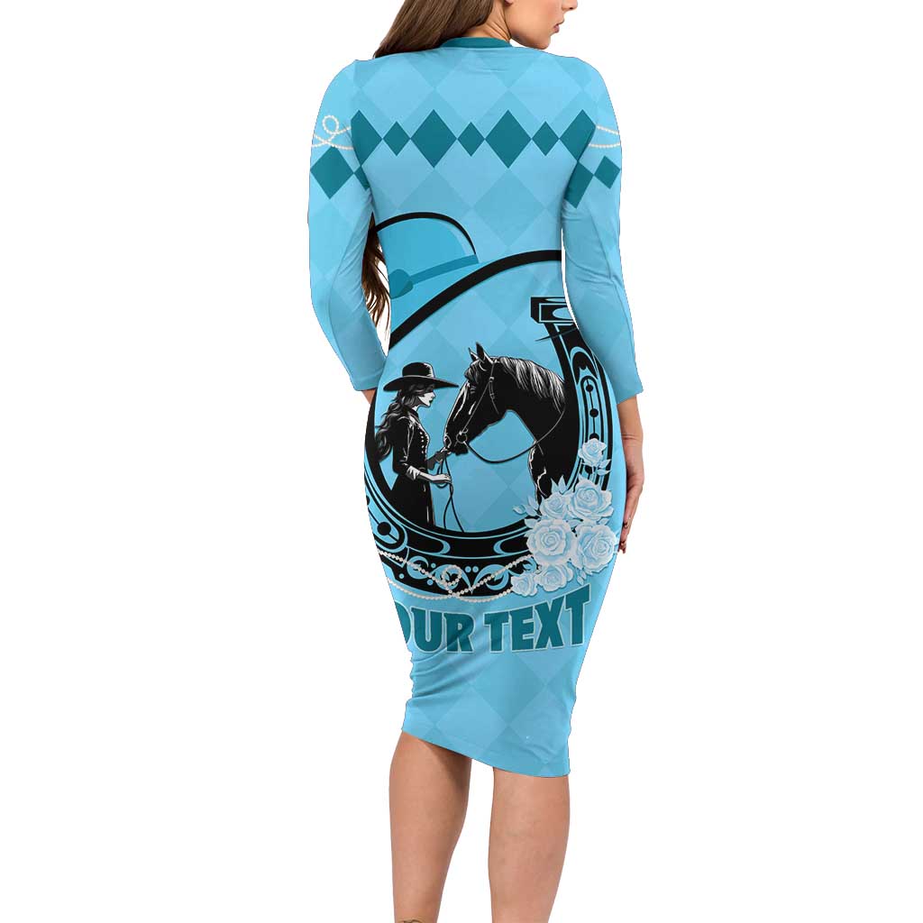 Personalized Kentucky Horse Racing Long Sleeve Bodycon Dress Beauty and The Horse Blue Version LT01