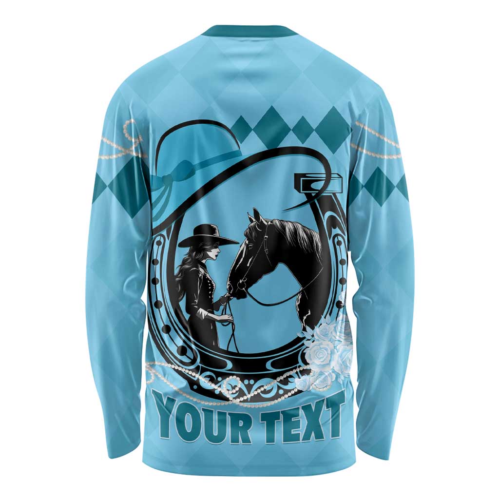 Personalized Kentucky Horse Racing Long Sleeve Shirt Beauty and The Horse Blue Version LT01