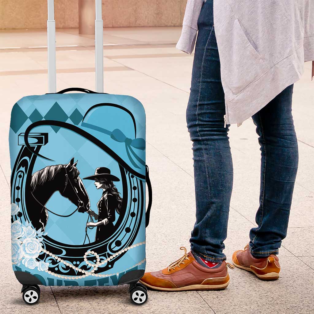 Personalized Kentucky Horse Racing Luggage Cover Beauty and The Horse Blue Version LT01