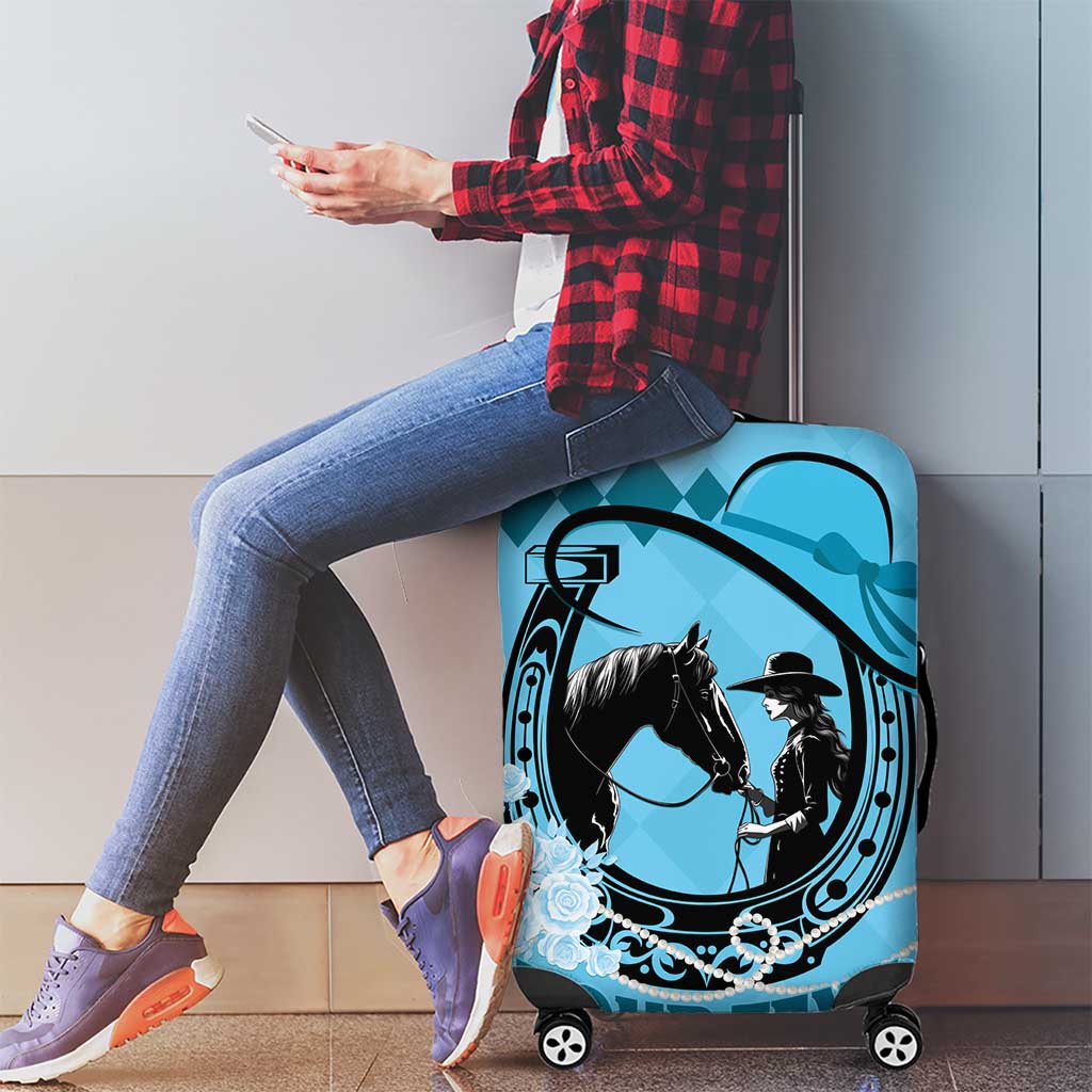 Personalized Kentucky Horse Racing Luggage Cover Beauty and The Horse Blue Version LT01