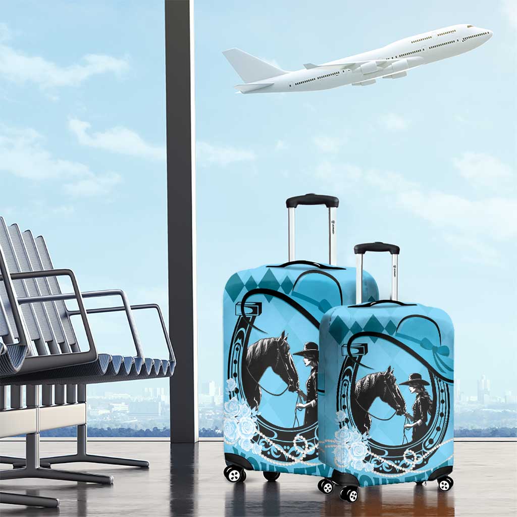 Personalized Kentucky Horse Racing Luggage Cover Beauty and The Horse Blue Version LT01