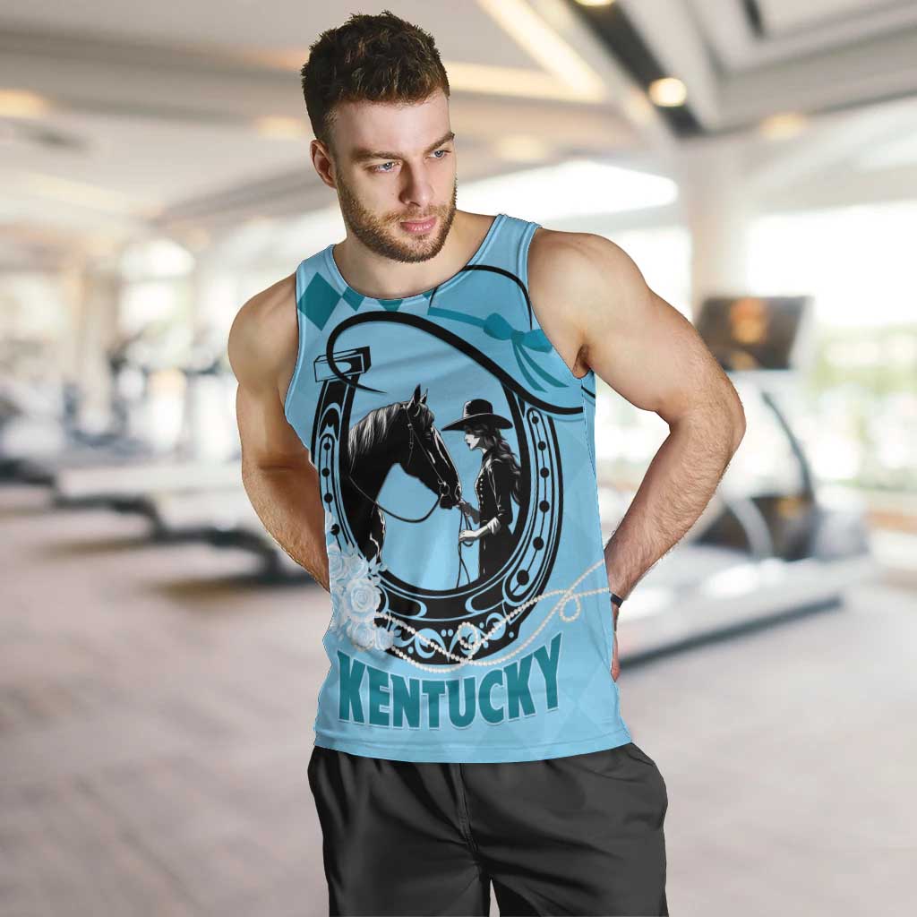 Personalized Kentucky Horse Racing Men Tank Top Beauty and The Horse Blue Version LT01