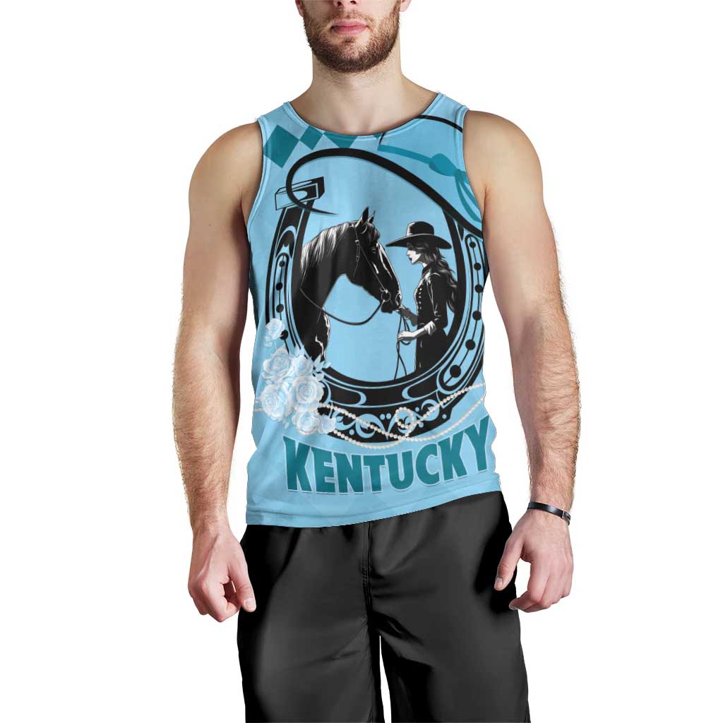 Personalized Kentucky Horse Racing Men Tank Top Beauty and The Horse Blue Version LT01