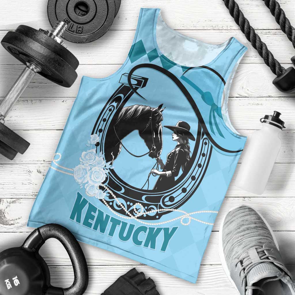 Personalized Kentucky Horse Racing Men Tank Top Beauty and The Horse Blue Version LT01