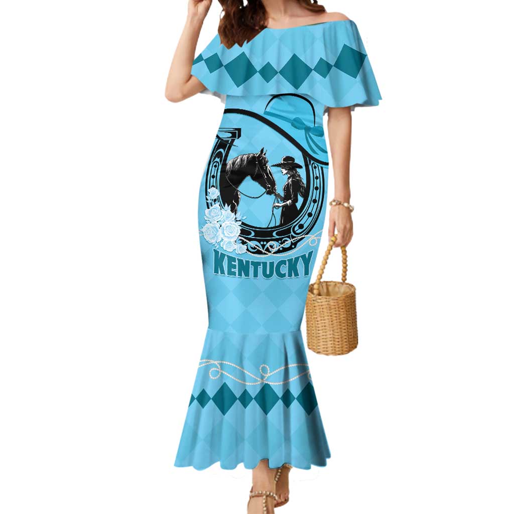 Personalized Kentucky Horse Racing Mermaid Dress Beauty and The Horse Blue Version LT01
