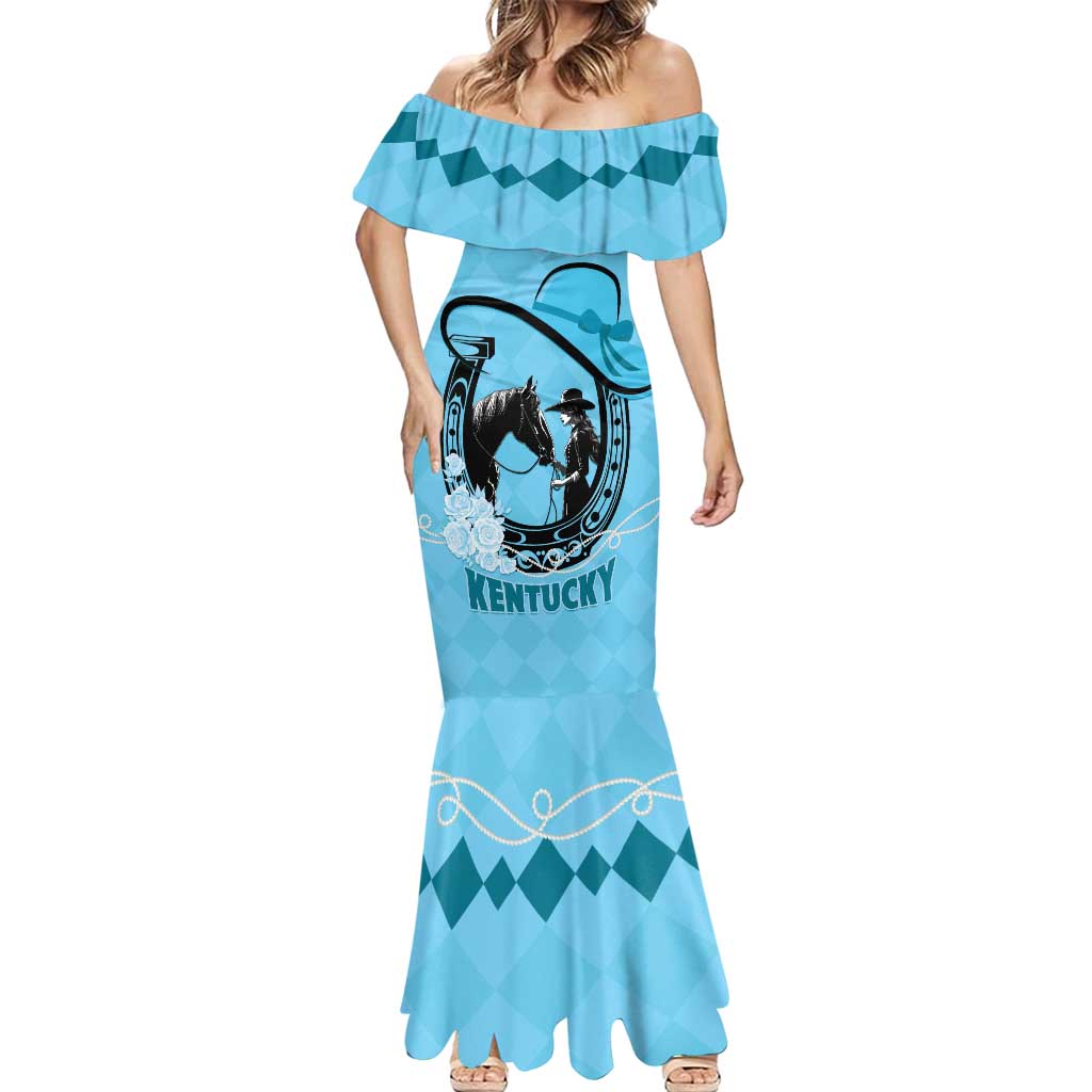 Personalized Kentucky Horse Racing Mermaid Dress Beauty and The Horse Blue Version LT01