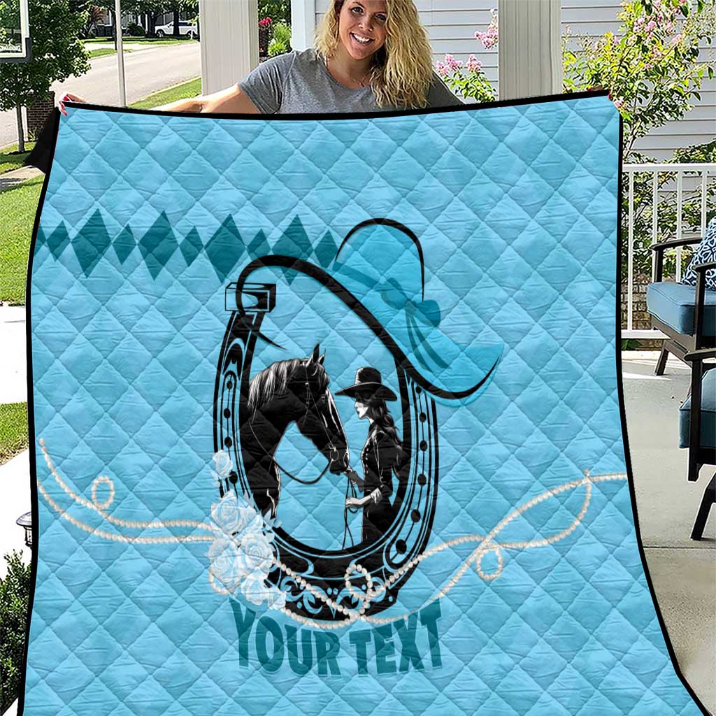 Personalized Kentucky Horse Racing Quilt Beauty and The Horse Blue Version LT01