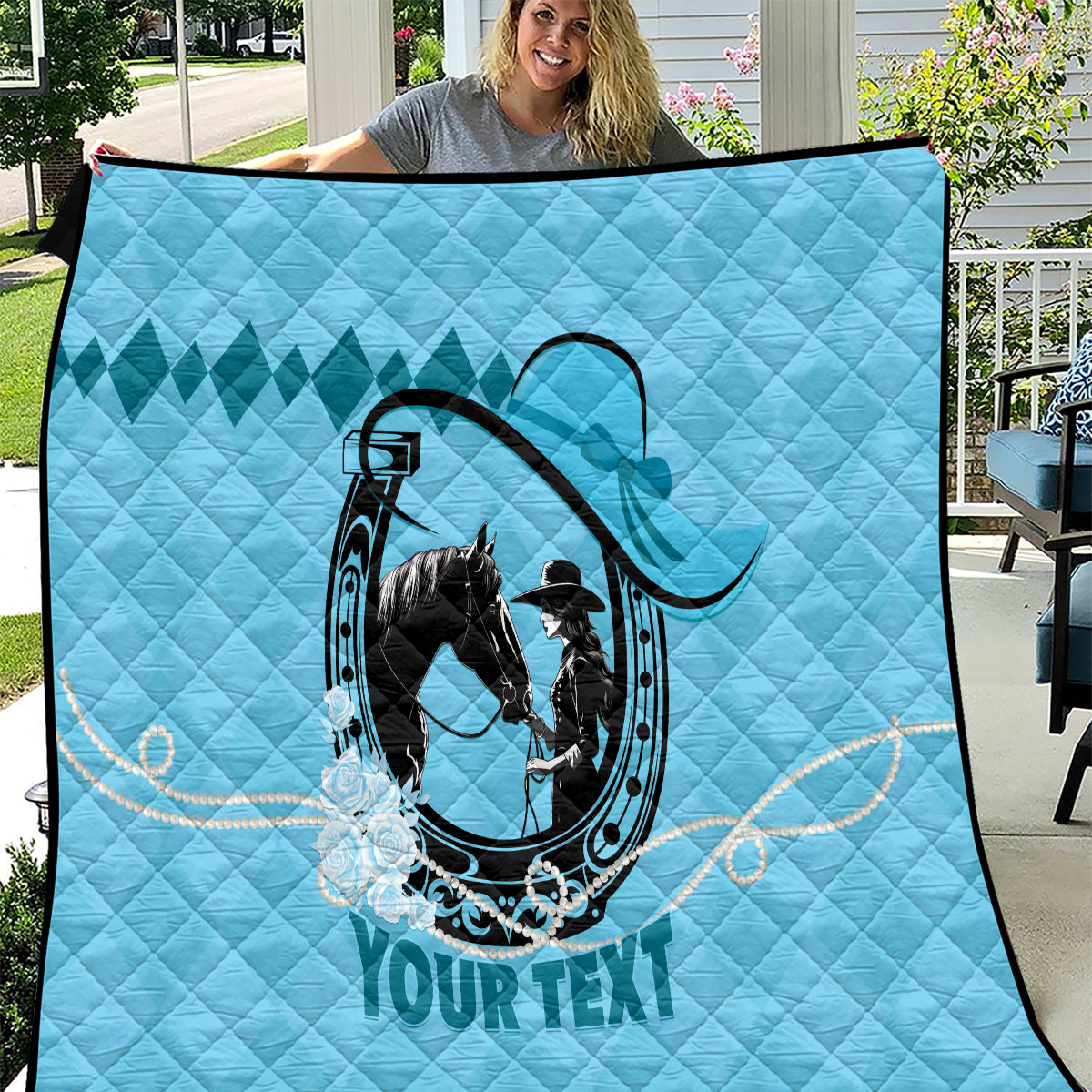 Personalized Kentucky Horse Racing 2024 Quilt Beauty and The Horse Blue Version LT01