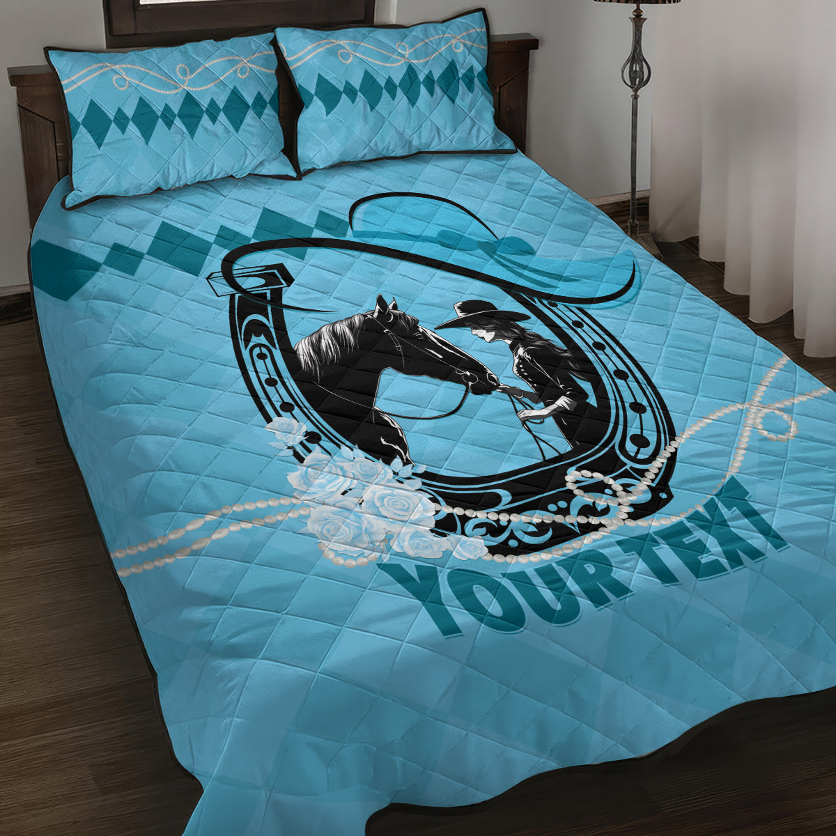 Personalized Kentucky Horse Racing 2024 Quilt Bed Set Beauty and The Horse Blue Version