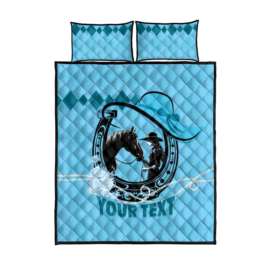 Personalized Kentucky Horse Racing Quilt Bed Set Beauty and The Horse Blue Version LT01