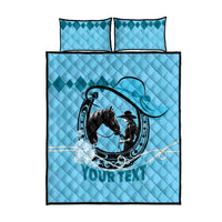 Personalized Kentucky Horse Racing Quilt Bed Set Beauty and The Horse Blue Version LT01