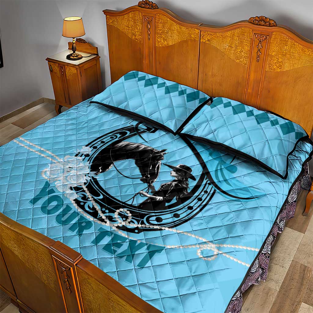 Personalized Kentucky Horse Racing Quilt Bed Set Beauty and The Horse Blue Version LT01