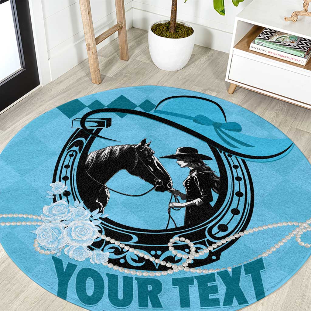 Personalized Kentucky Horse Racing Round Carpet Beauty and The Horse Blue Version LT01