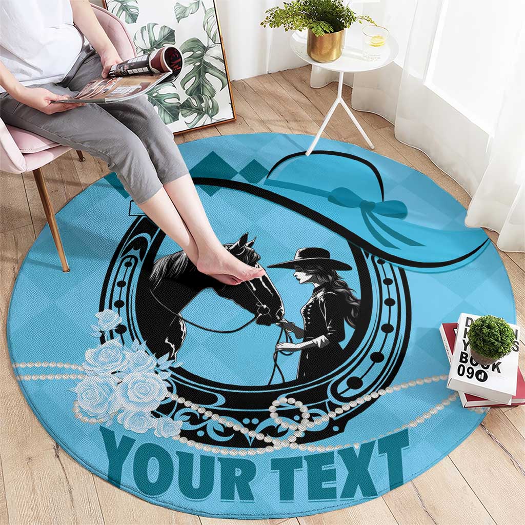 Personalized Kentucky Horse Racing Round Carpet Beauty and The Horse Blue Version LT01