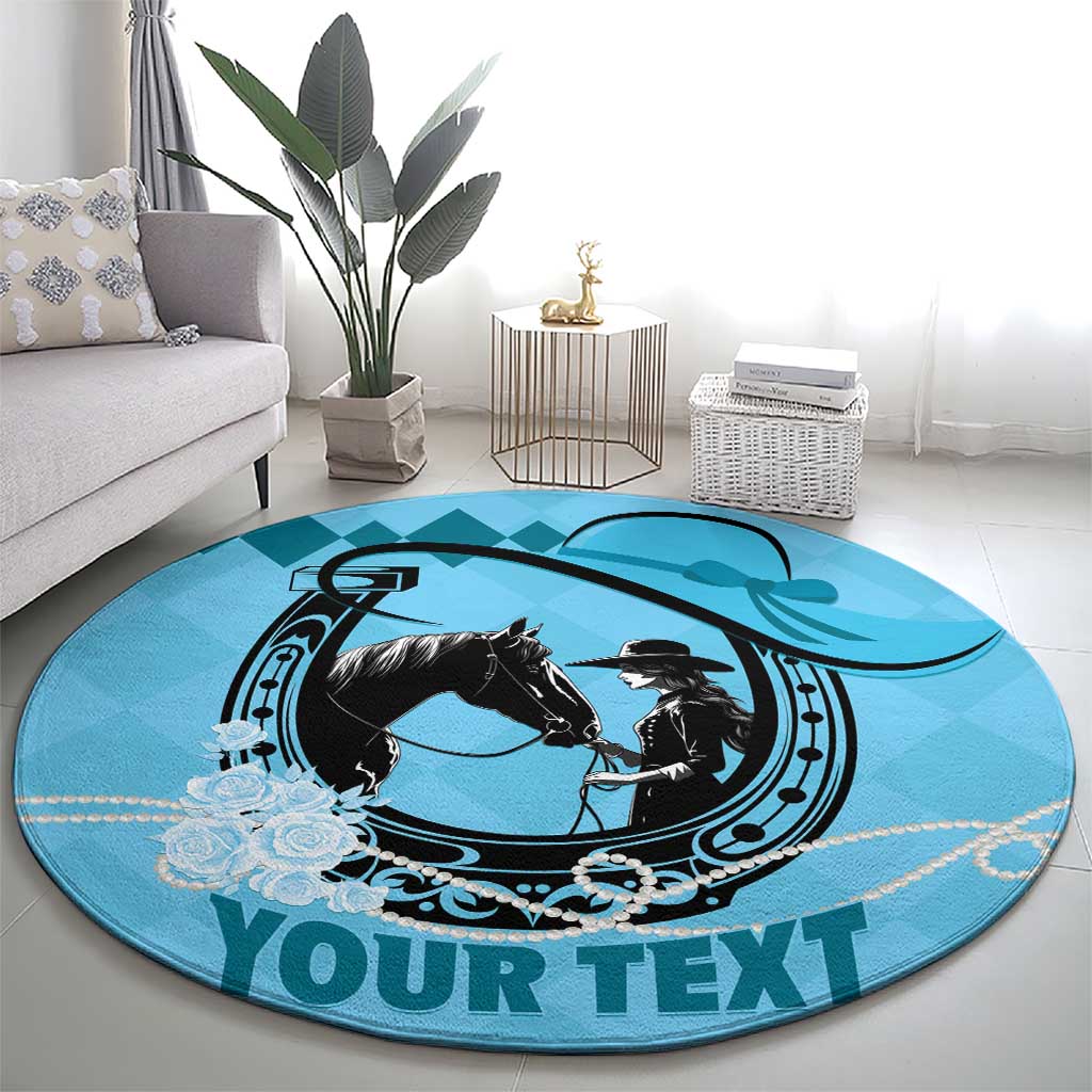 Personalized Kentucky Horse Racing Round Carpet Beauty and The Horse Blue Version LT01