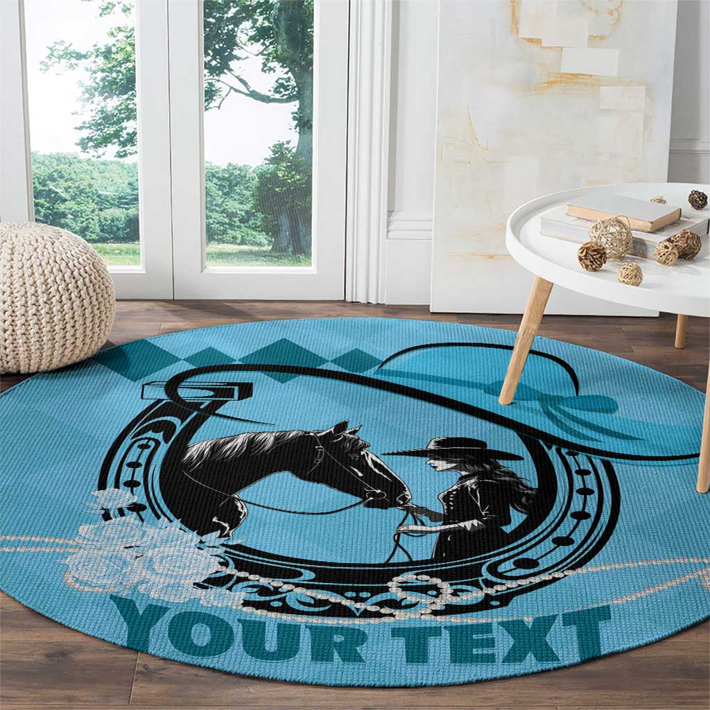 Personalized Kentucky Horse Racing Round Carpet Beauty and The Horse Blue Version LT01
