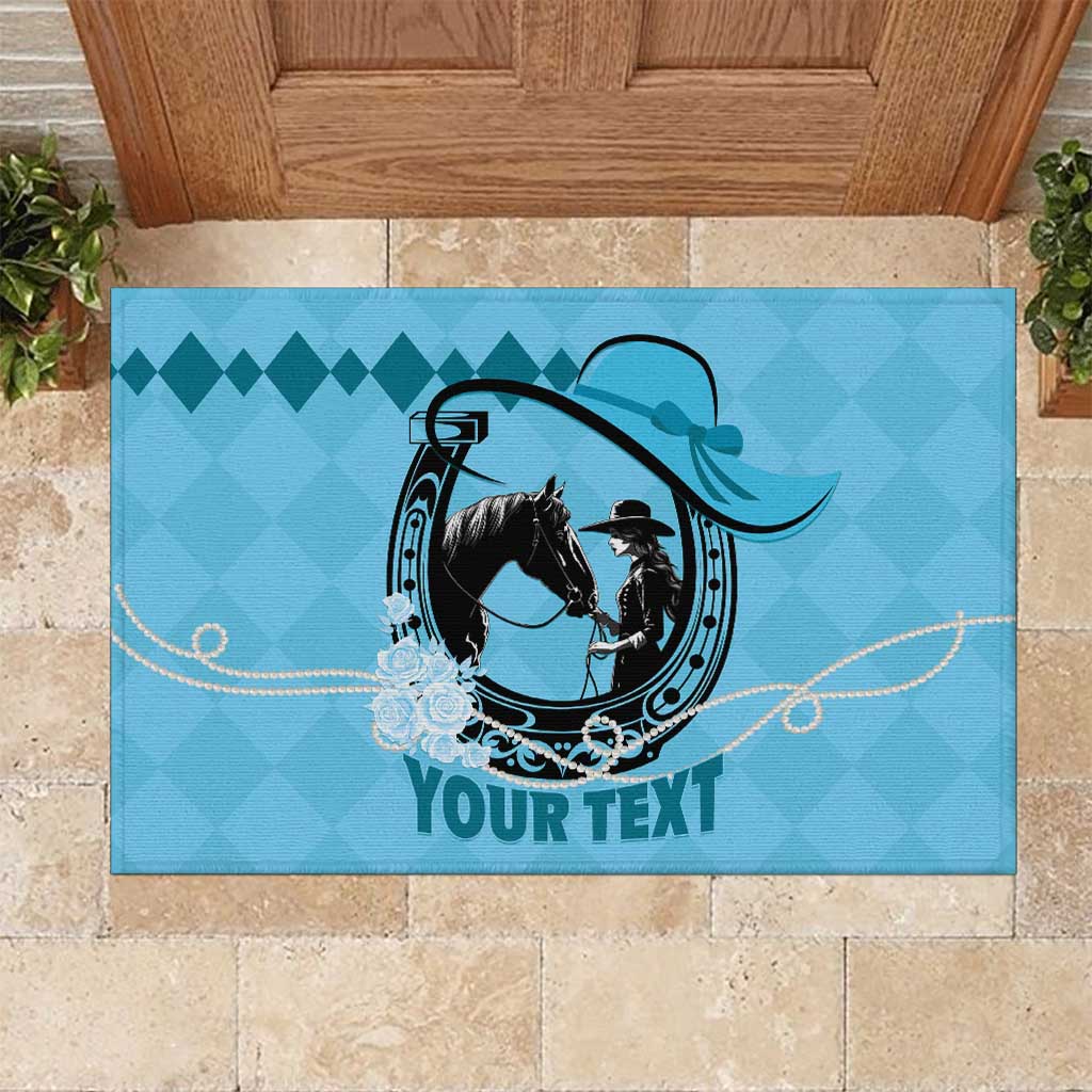 Personalized Kentucky Horse Racing Rubber Doormat Beauty and The Horse Blue Version LT01