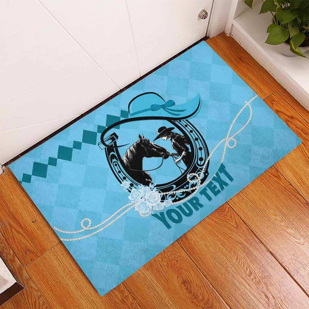 Personalized Kentucky Horse Racing Rubber Doormat Beauty and The Horse Blue Version LT01