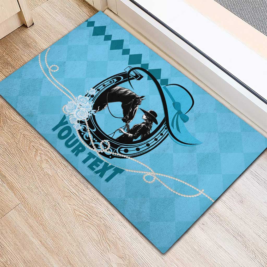Personalized Kentucky Horse Racing Rubber Doormat Beauty and The Horse Blue Version LT01
