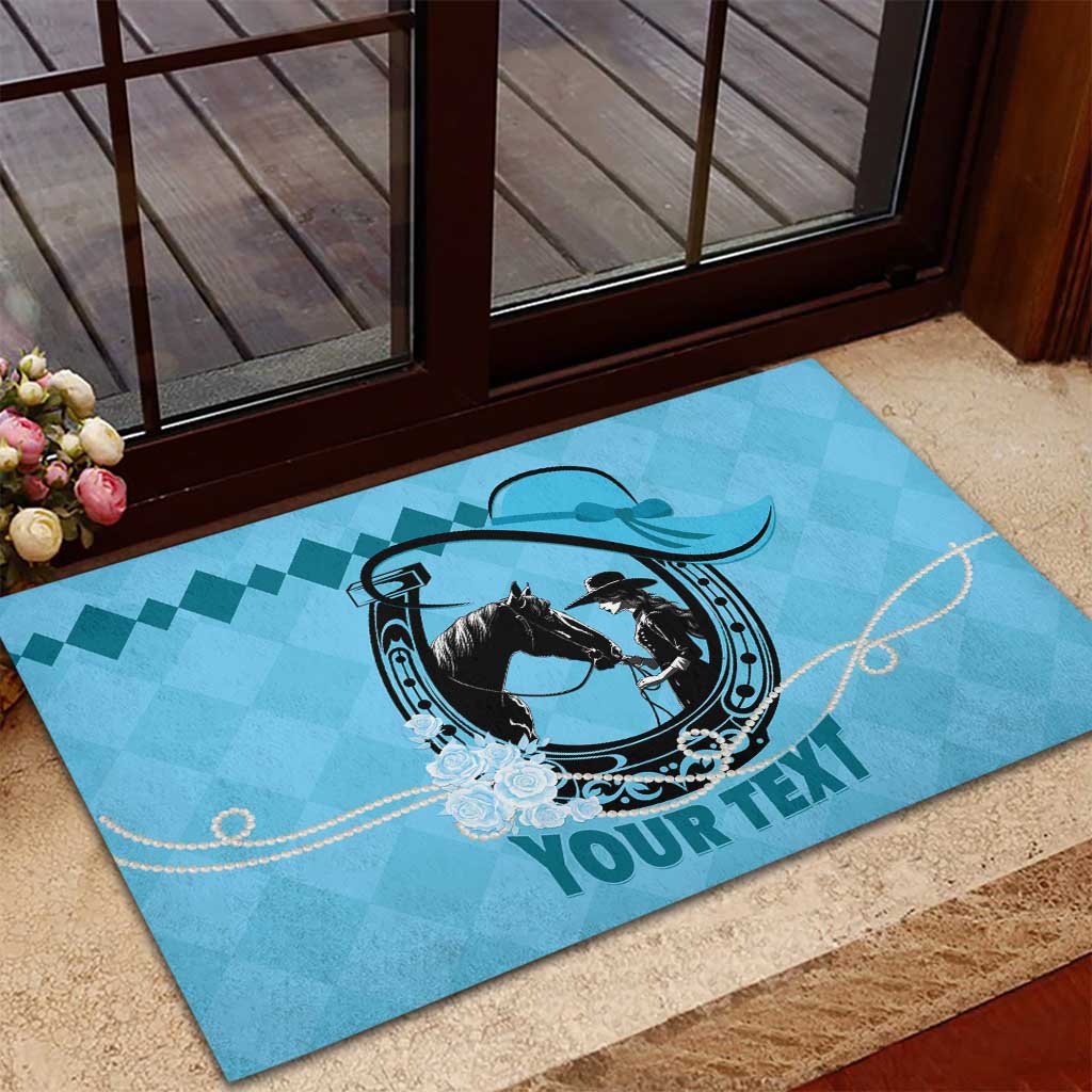 Personalized Kentucky Horse Racing Rubber Doormat Beauty and The Horse Blue Version LT01
