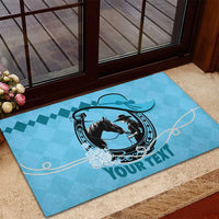 Personalized Kentucky Horse Racing Rubber Doormat Beauty and The Horse Blue Version LT01