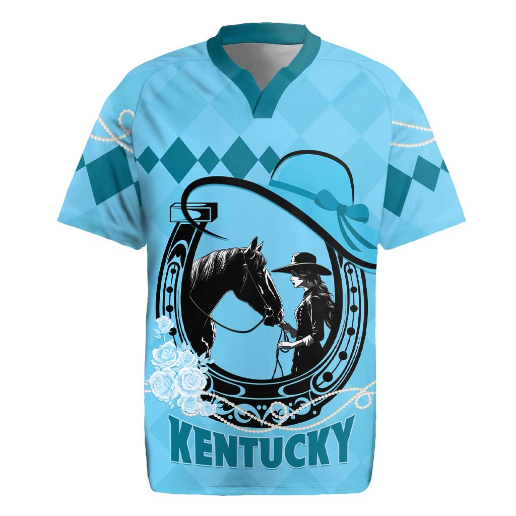 Personalized Kentucky Horse Racing Rugby Jersey Beauty and The Horse Blue Version LT01